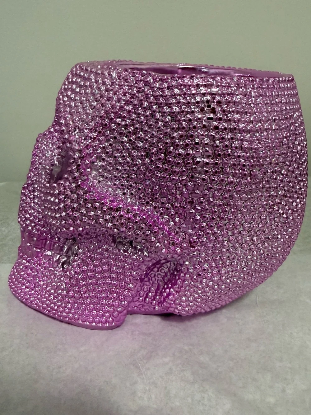 Pink Skull Makeup Brush Holder Raised Metallic Vanity Decor
